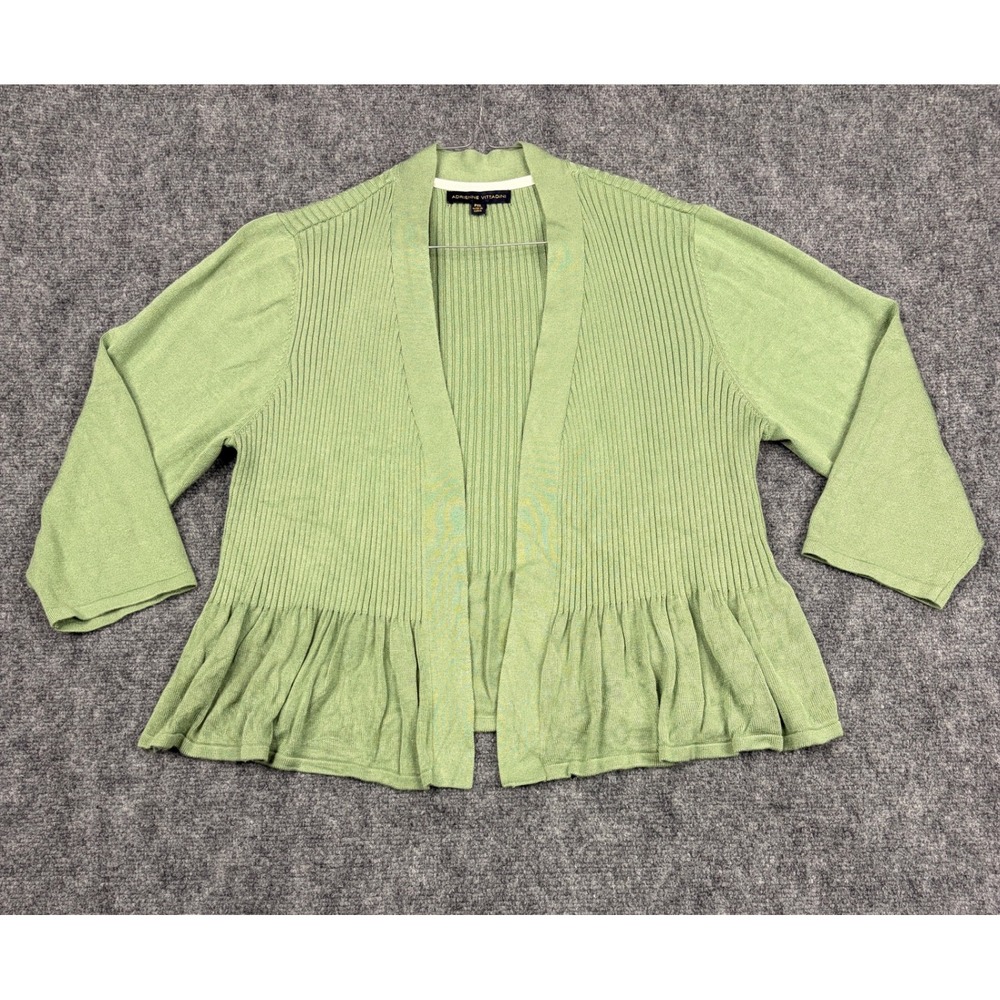 Adrienne Vittadini Sage Green Ribbed Peplum Open Front Cardigan PXL